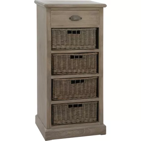 meuble en bois et 4 casiers en rotin style colonial 49x33x107
