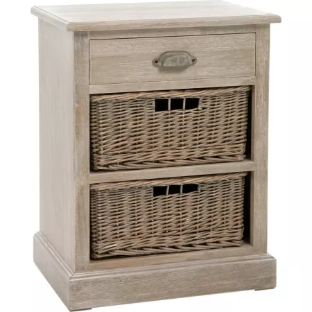 meuble en bois et 2 casiers en rotin style colonial 49x33x64
