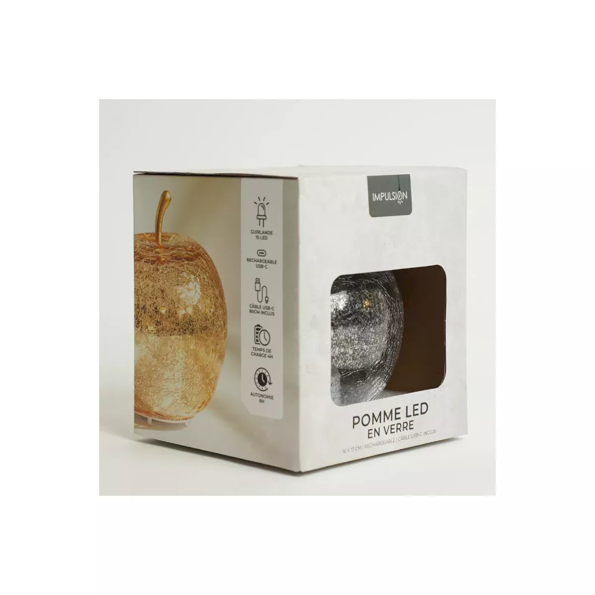 Lampe Led Pomme Blanc et or 22x22