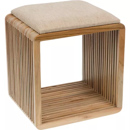 Pouf calopsite teck et lin 45cm