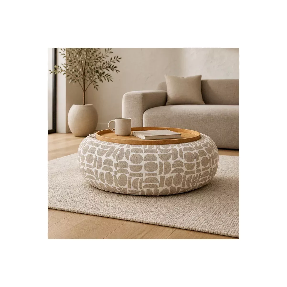 Table basse - Pouf Pierce Beige 97x97