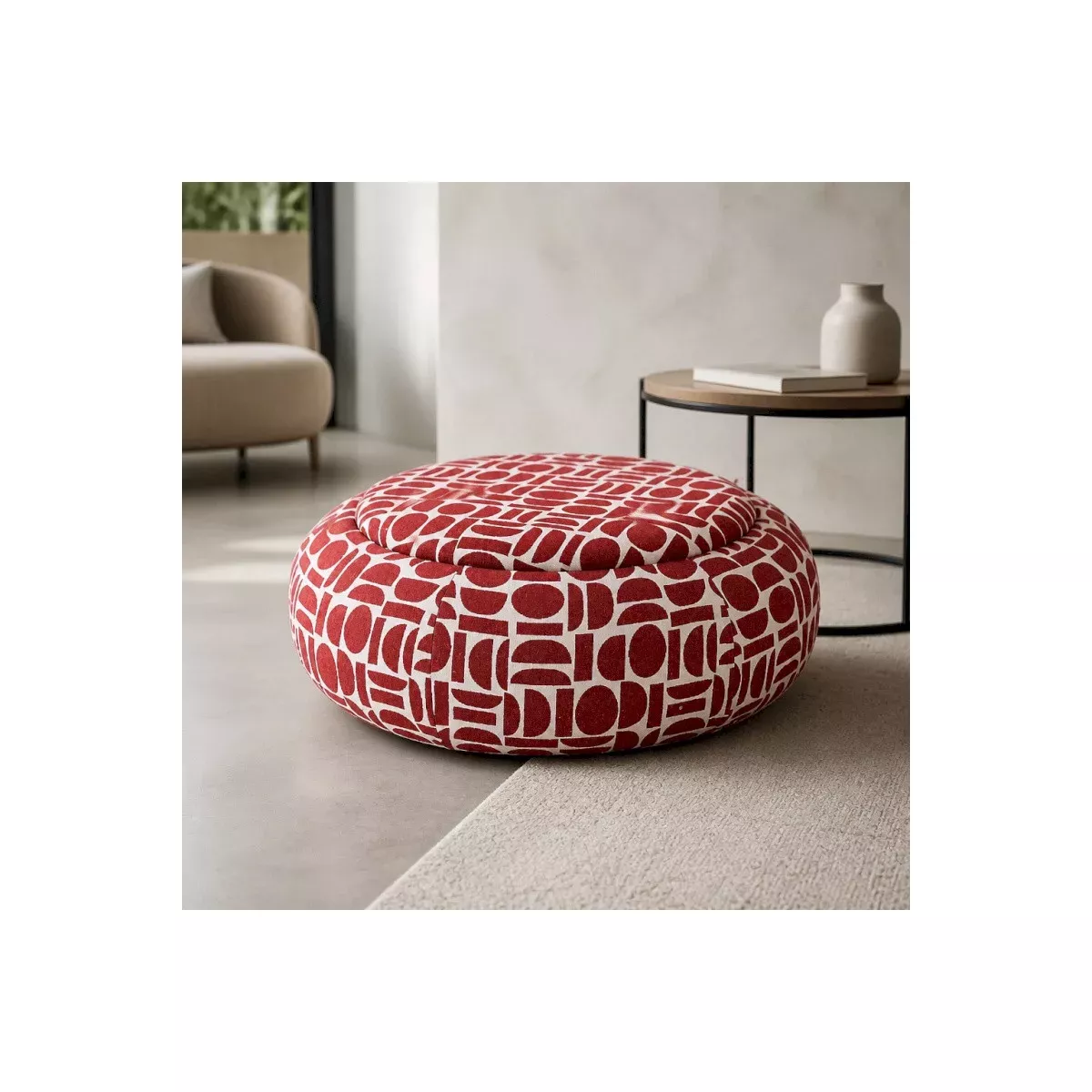 Table basse - Pouf Pierce Bordeaux 97x97