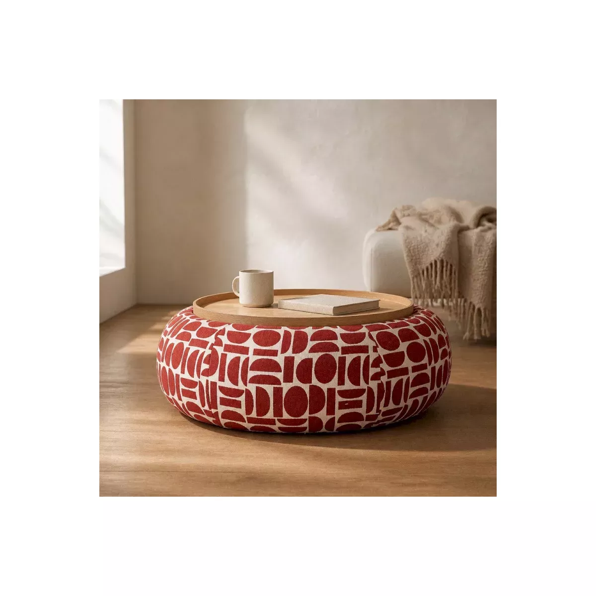 Table basse - Pouf Pierce Bordeaux 97x97