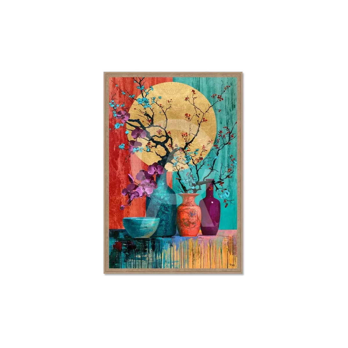 Tableau Orya vases et fleurs du Japon 23x33