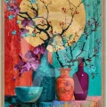 Tableau Orya vases et fleurs du Japon 23x33