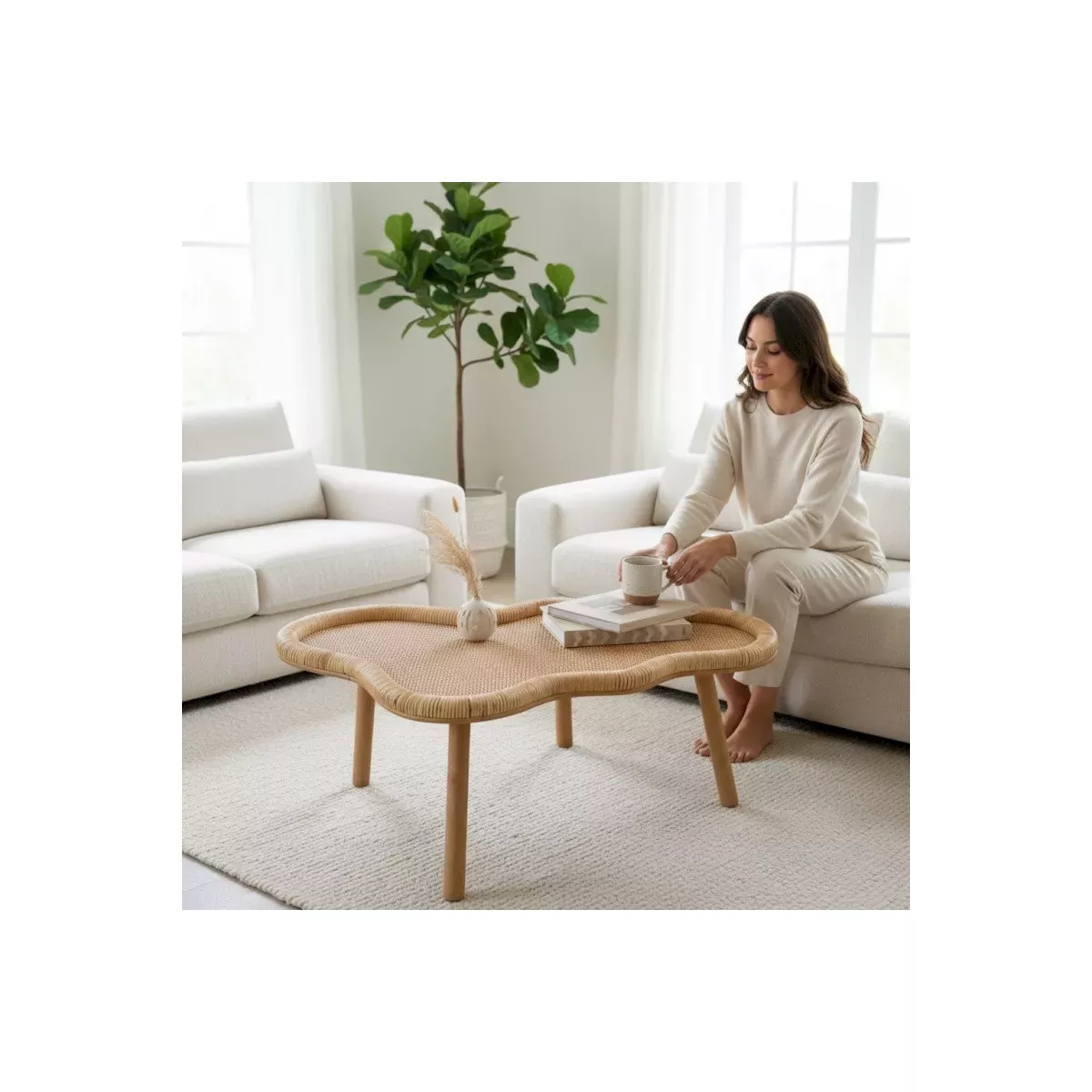 Table basse en Rotin Shelly 80x60