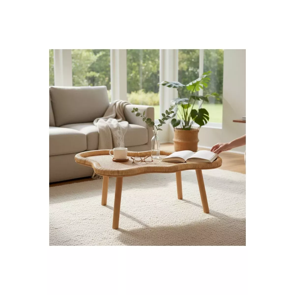 Table basse en Rotin Shelly 80x60
