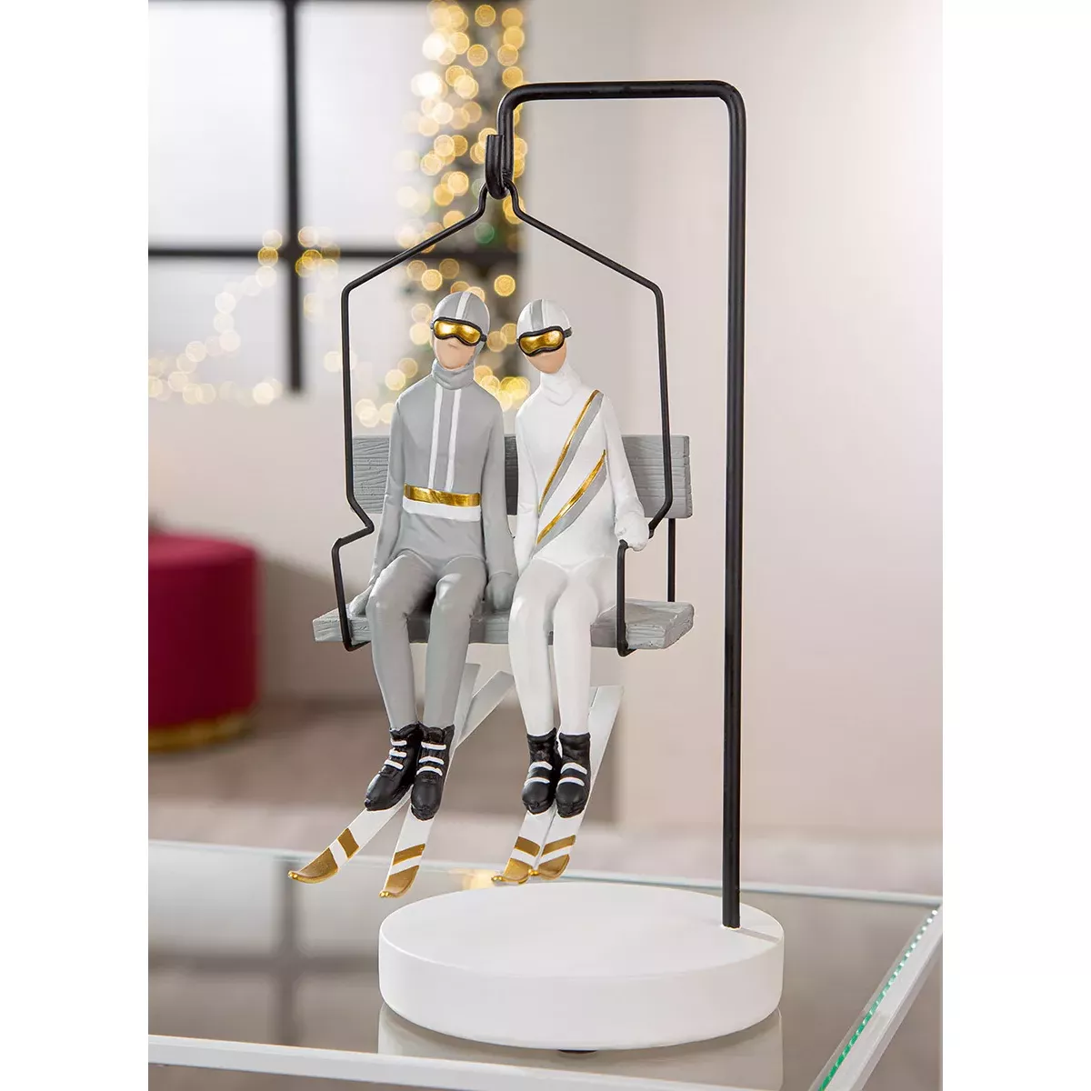 Sculpture Skieurs sur un télésiège H.34cm