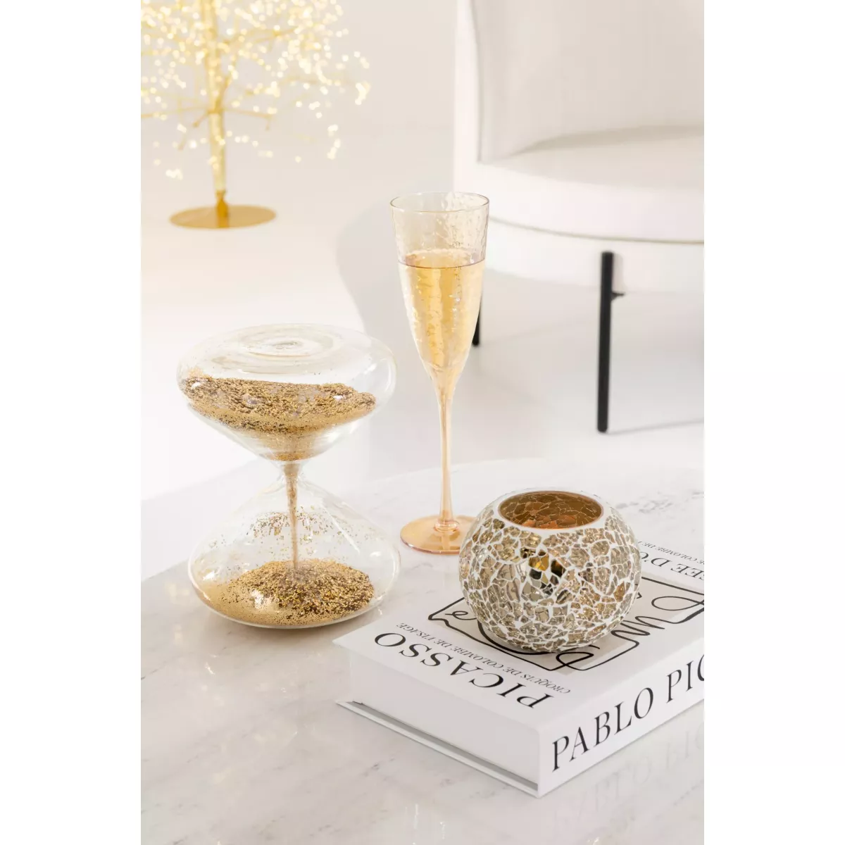 Sablier Paillettes Dorées H.18
