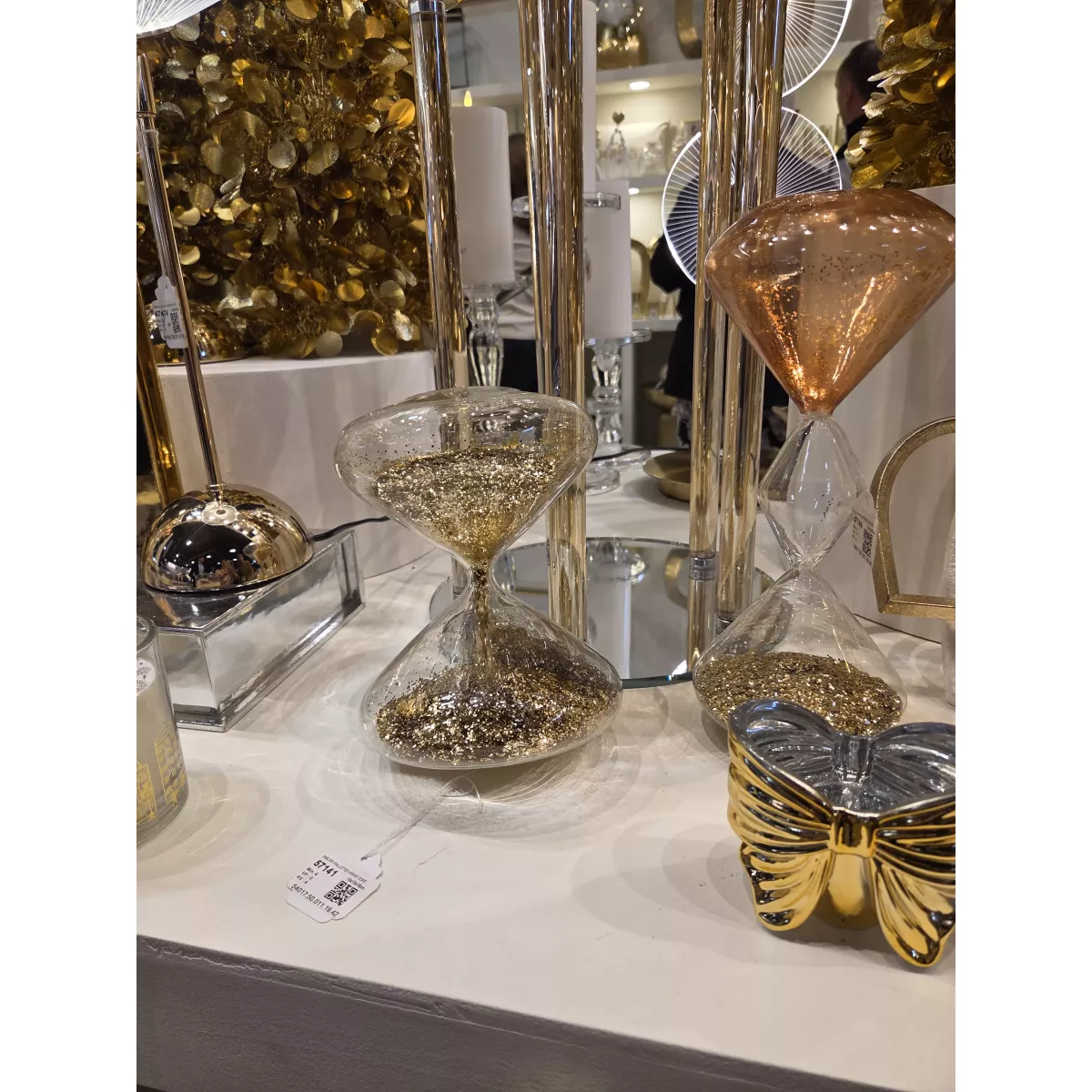 Sablier Paillettes Dorées H.18