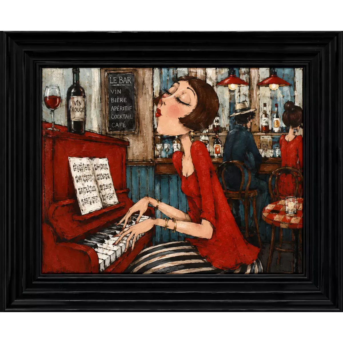 Tableau Femme au Piano Rouge 60x50