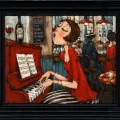 Tableau Femme au Piano Rouge 60x50