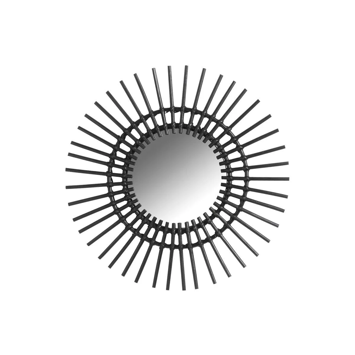 Miroir Soleil Rotin Noir 55x55