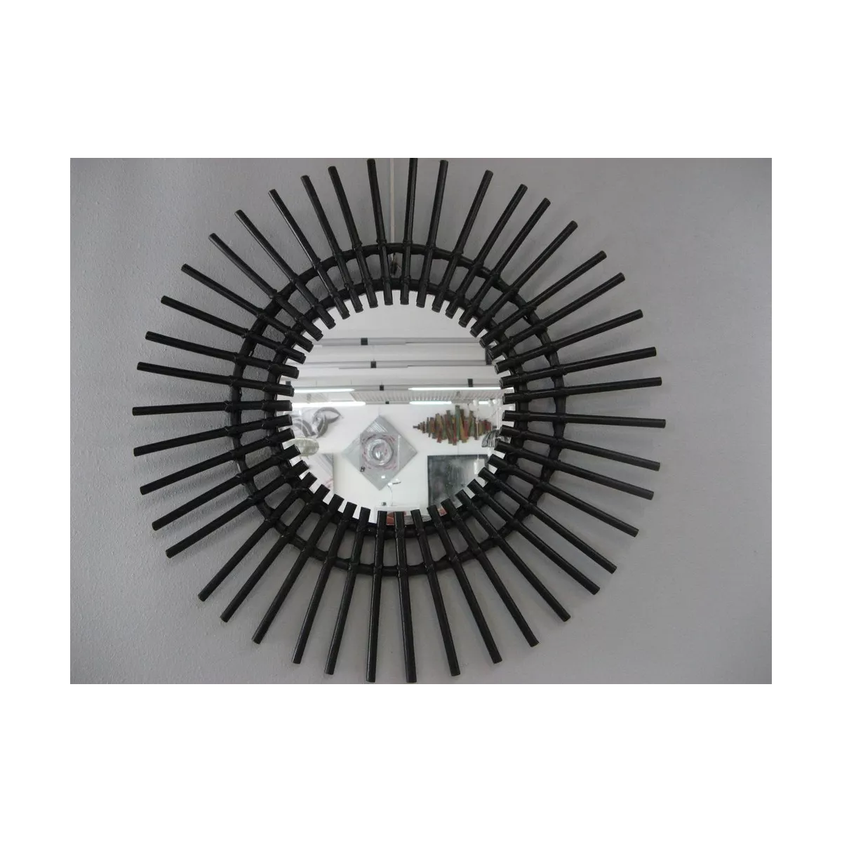 Miroir Soleil Rotin Noir 55x55