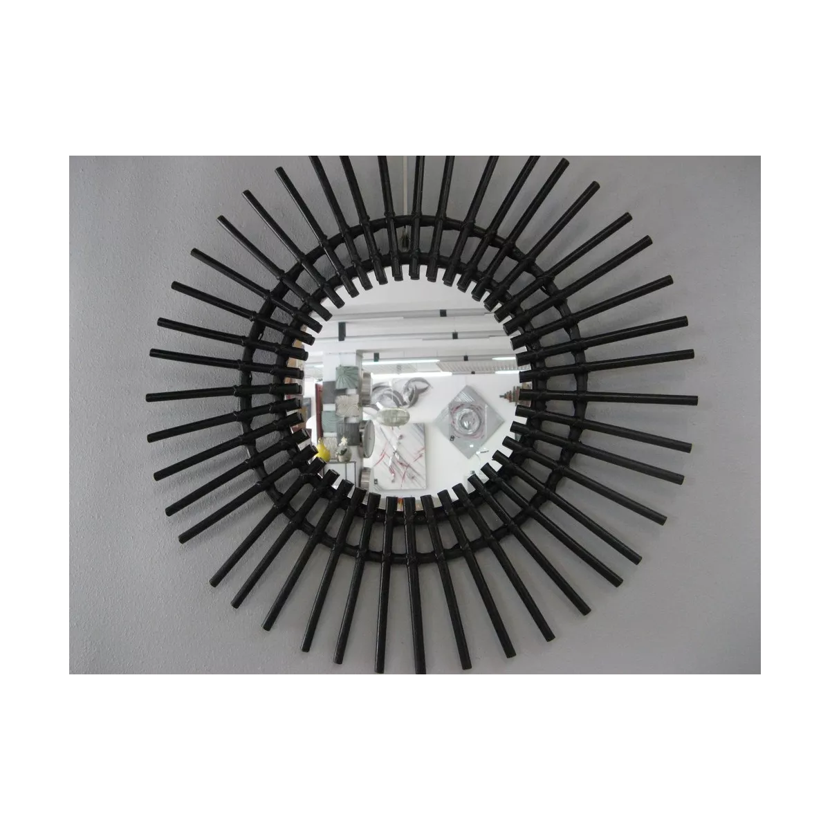 Miroir Soleil Rotin Noir 55x55