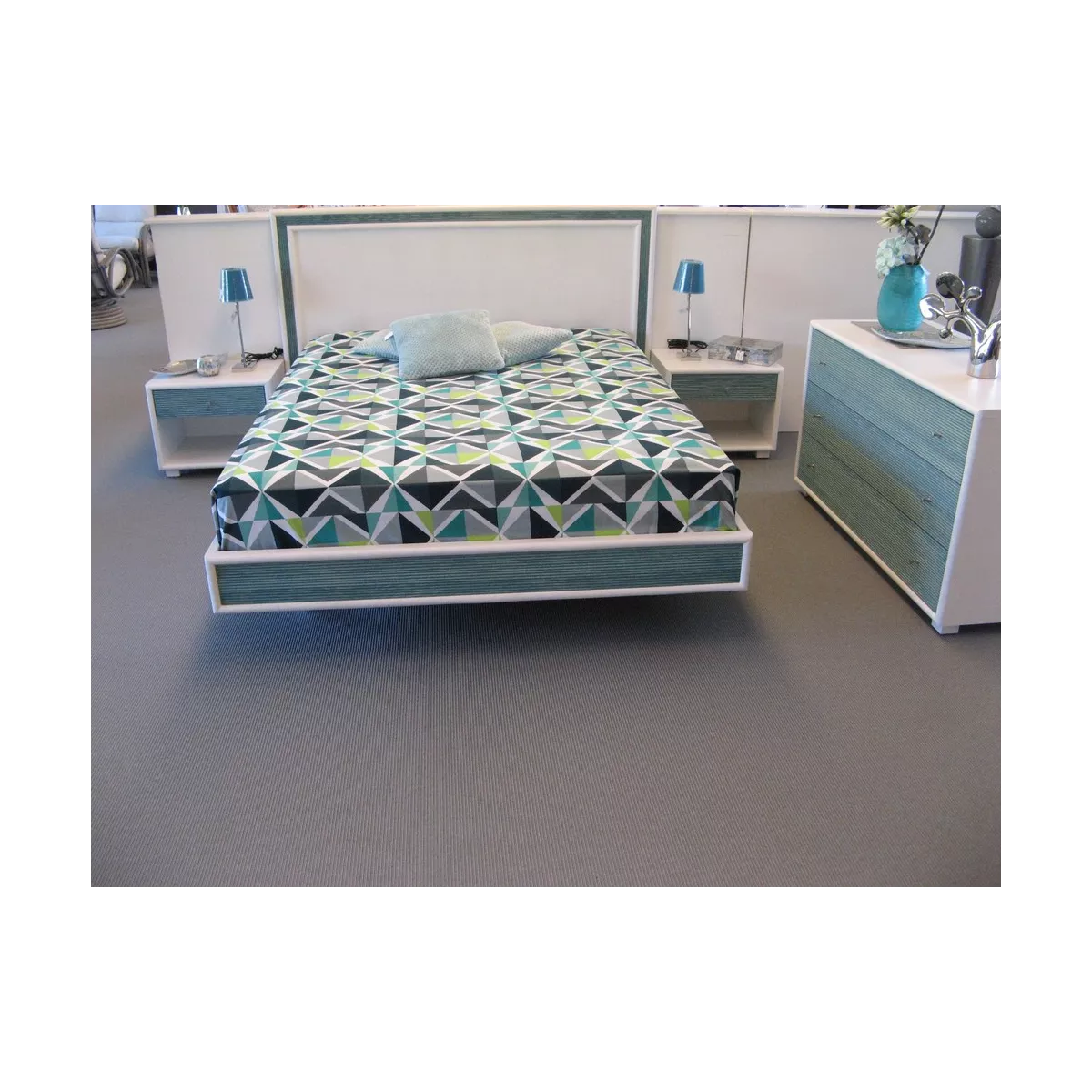 Lit Sendai Blanc et Turquoise