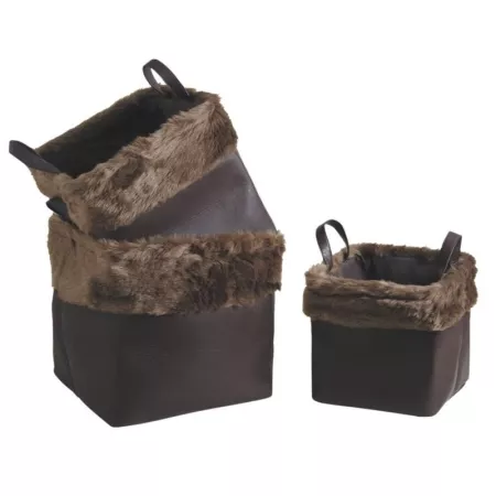 Corbeille Carrée en fourrure marron