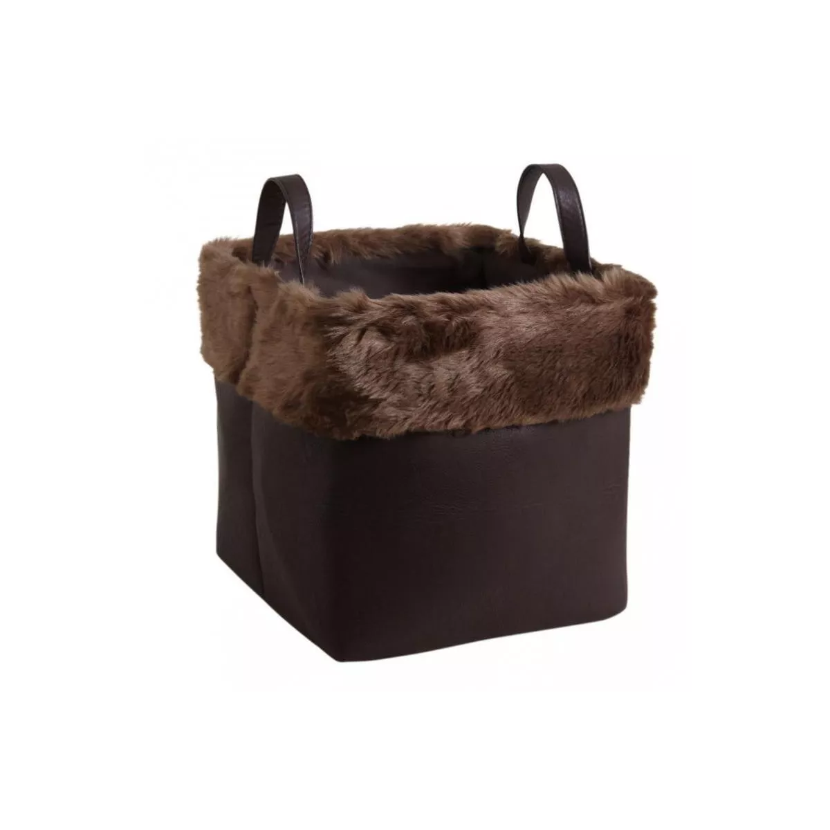 Corbeille Carrée en fourrure marron 30x30