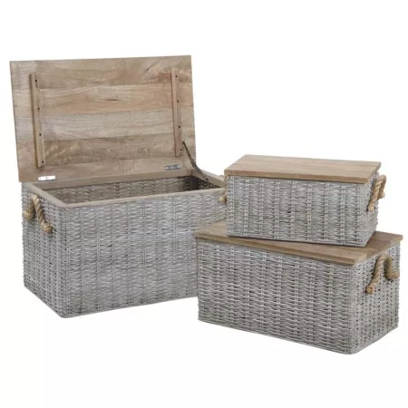 Malle en rotin et couvercle bois grand modèle
