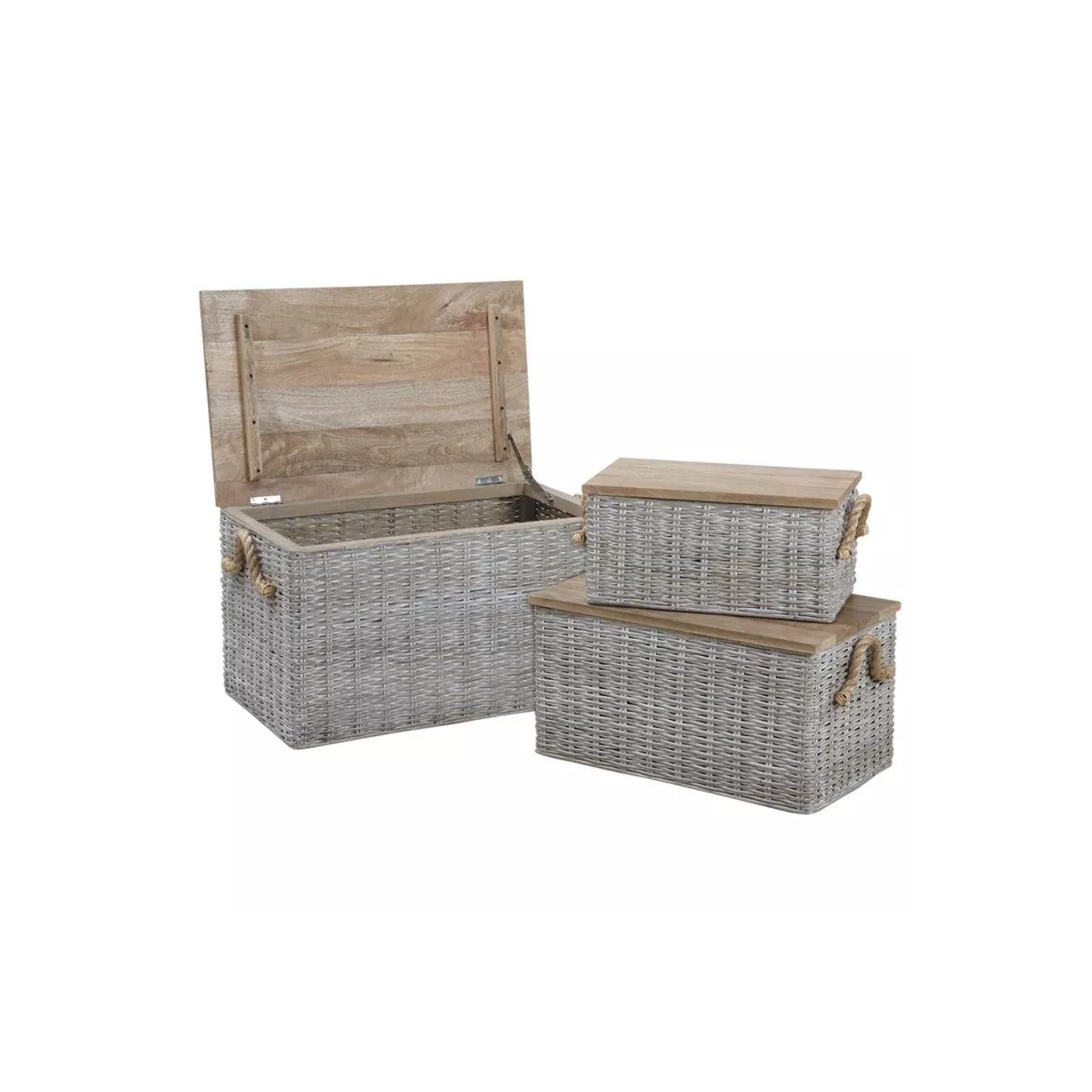 Malle rotin et couvercle bois 63x37