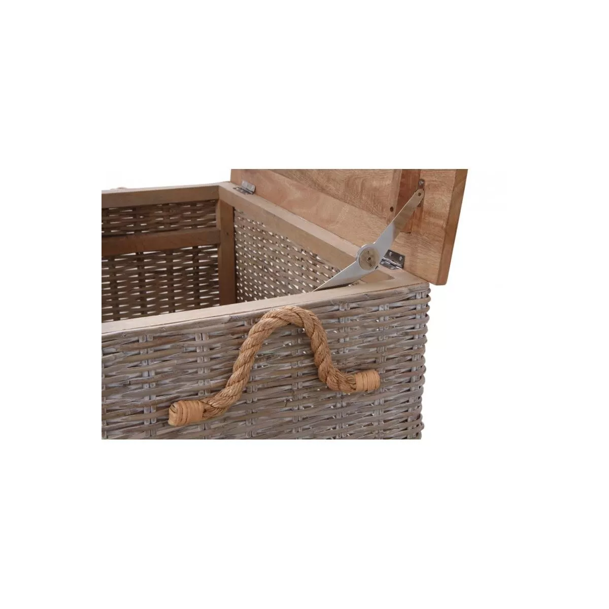 Malle rotin et couvercle bois 49x26