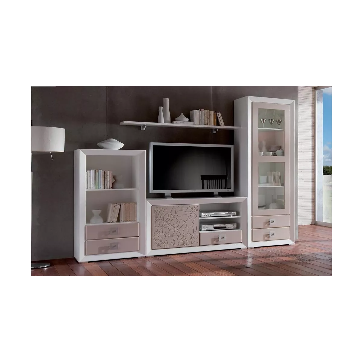 Meuble TV 120 Genève Blanc et Gris