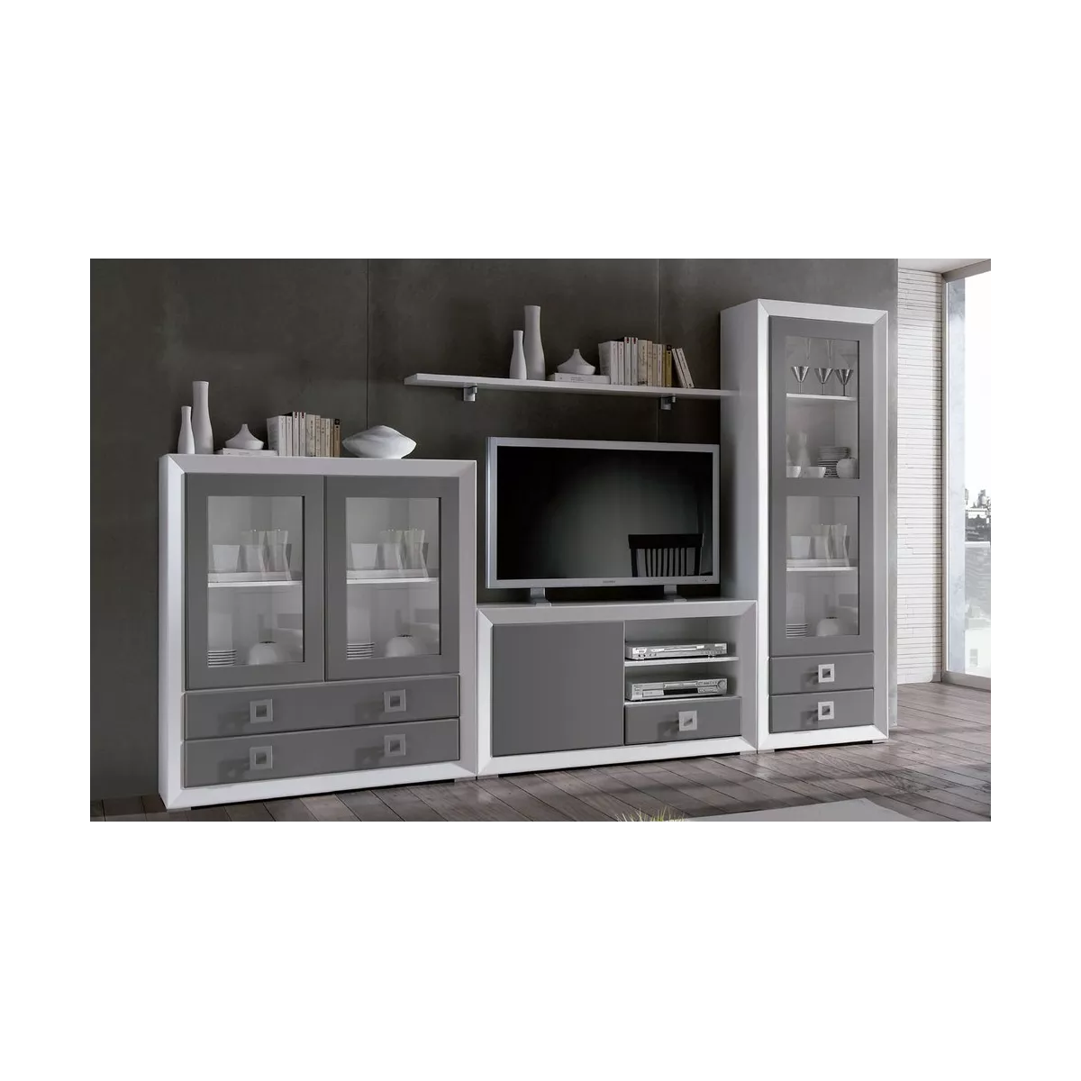 Meuble TV 120 Genève Blanc et Gris