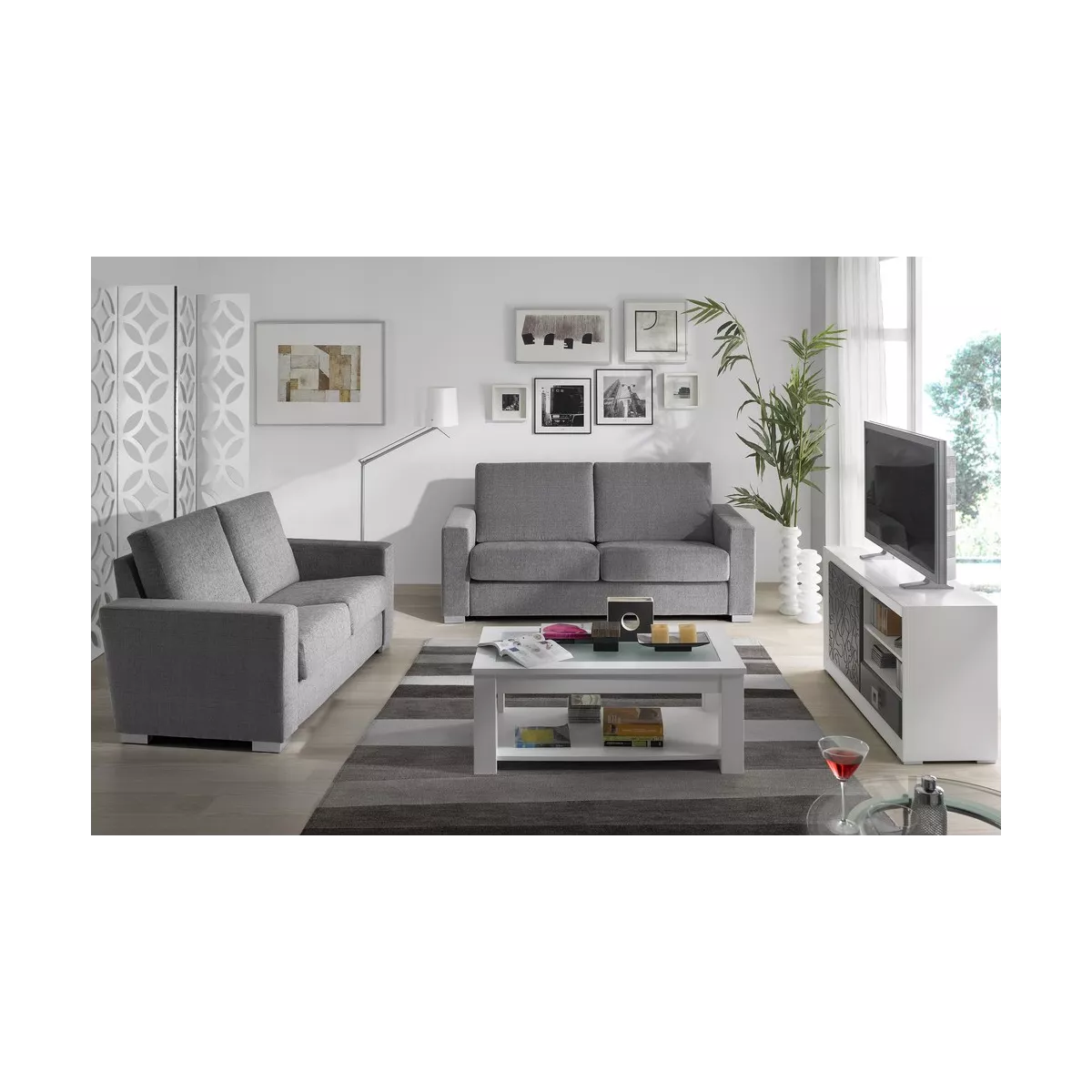 Meuble TV 120 Genève Blanc et Gris