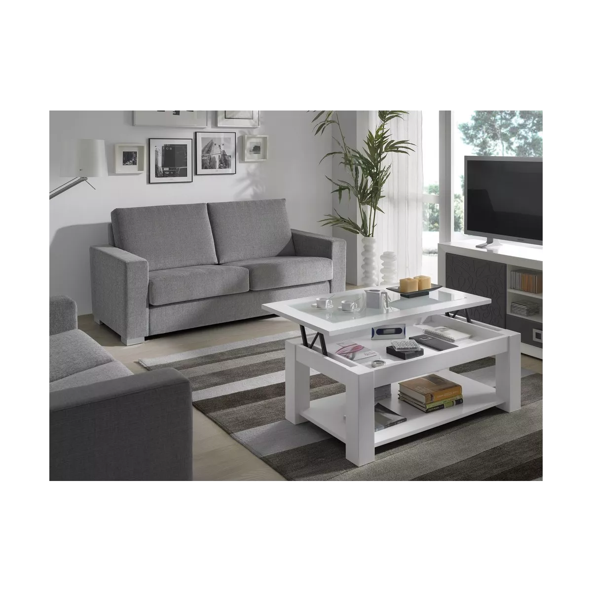 Meuble TV 120 Genève Blanc et Gris