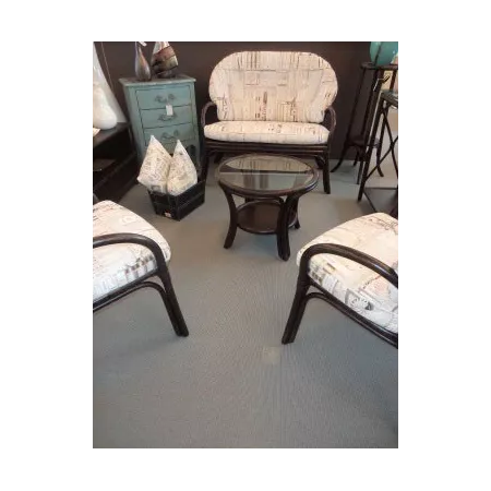 salon en rotin wengue petit modèle comprenant 1 canapé 2 places et 2 fauteuils