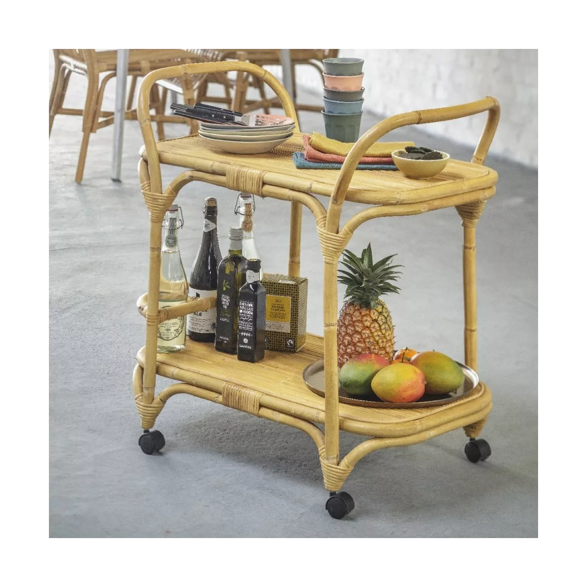 Table roulante rotin naturel