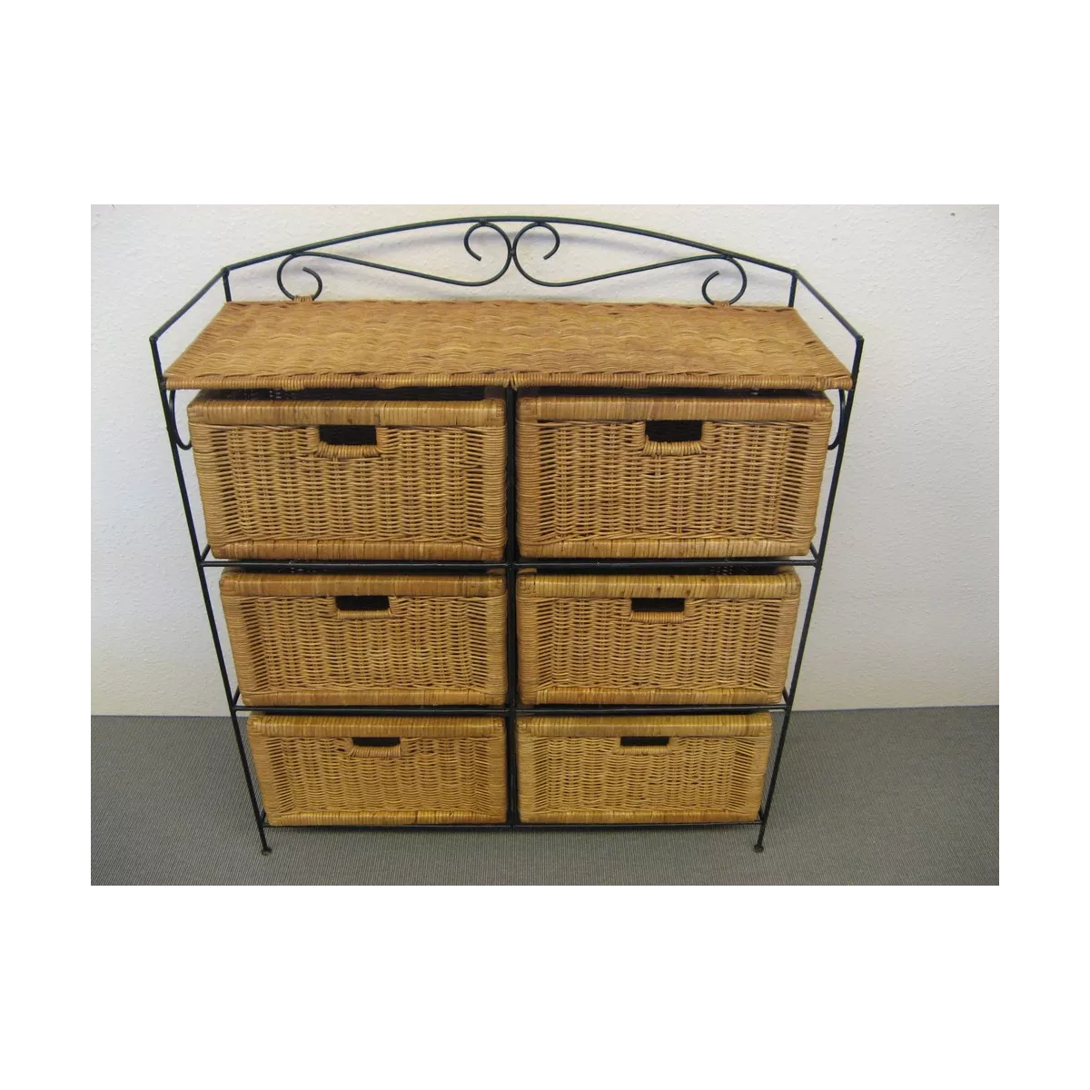 Meuble de rangement rotin 6 tiroirs Noisette