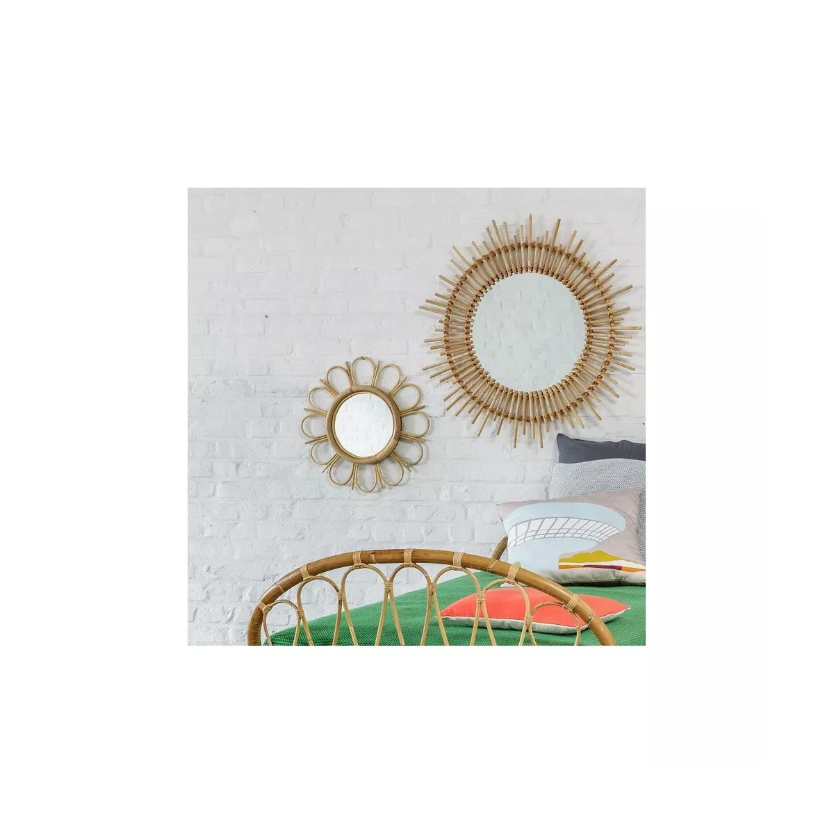 Miroir Planete Rotin Naturel 80x80
