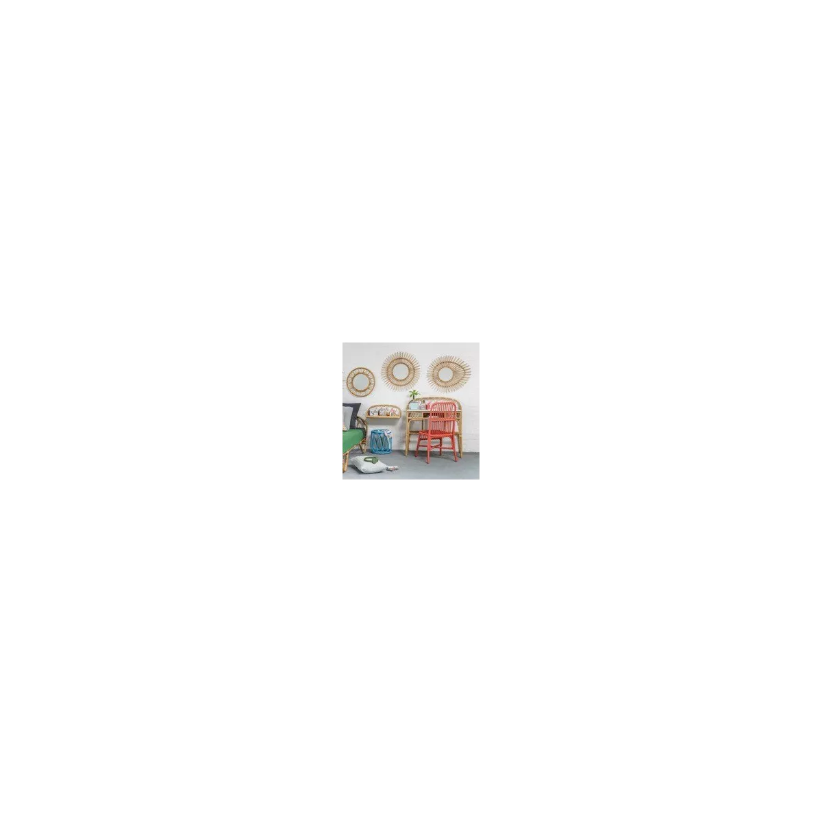 Miroir Planete Rotin Naturel 80x80