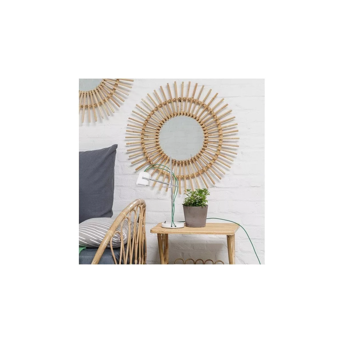 Miroir Planete Rotin Naturel 80x80