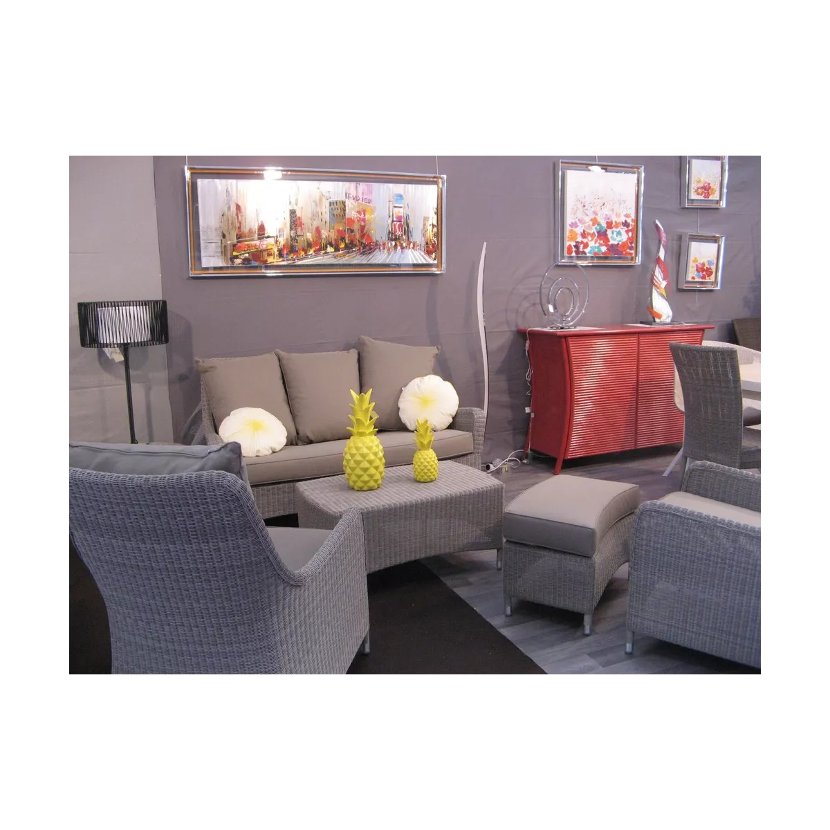 Salon Transat Résine Gris Canapé + 2 fauteuils