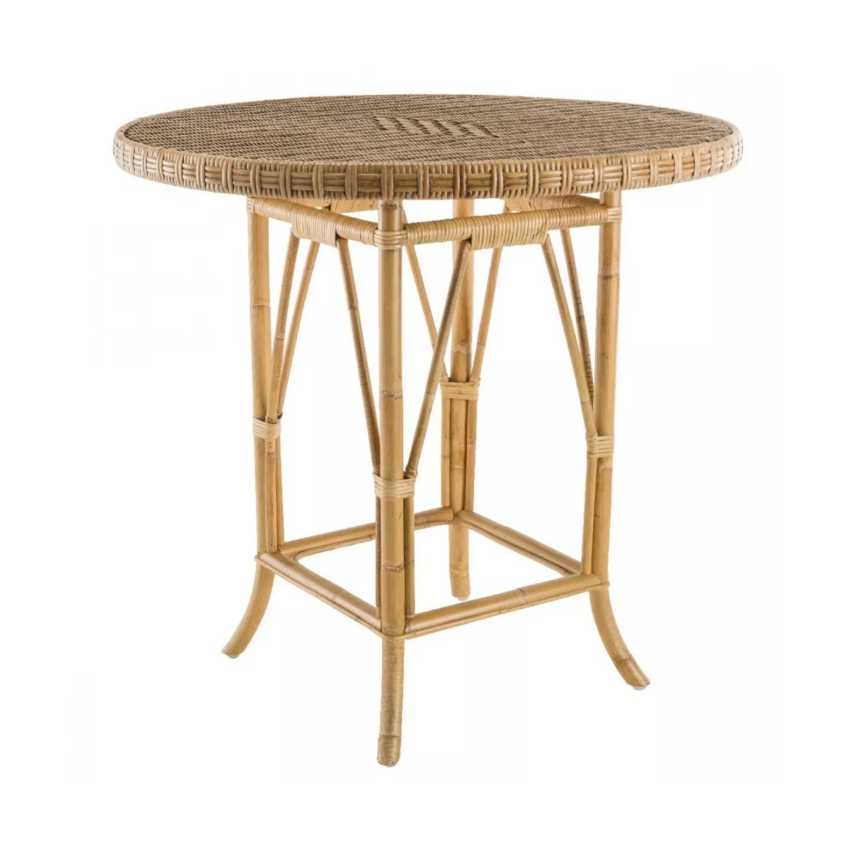 Table Grand Père Rotin Patiné Diamètre 80 cm