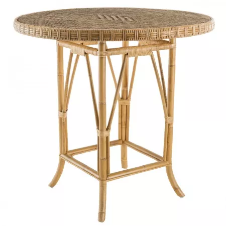 Table Grand Père Rotin Patiné Diamètre 80 cm