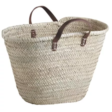Cabas en palmier avec anses en cuir