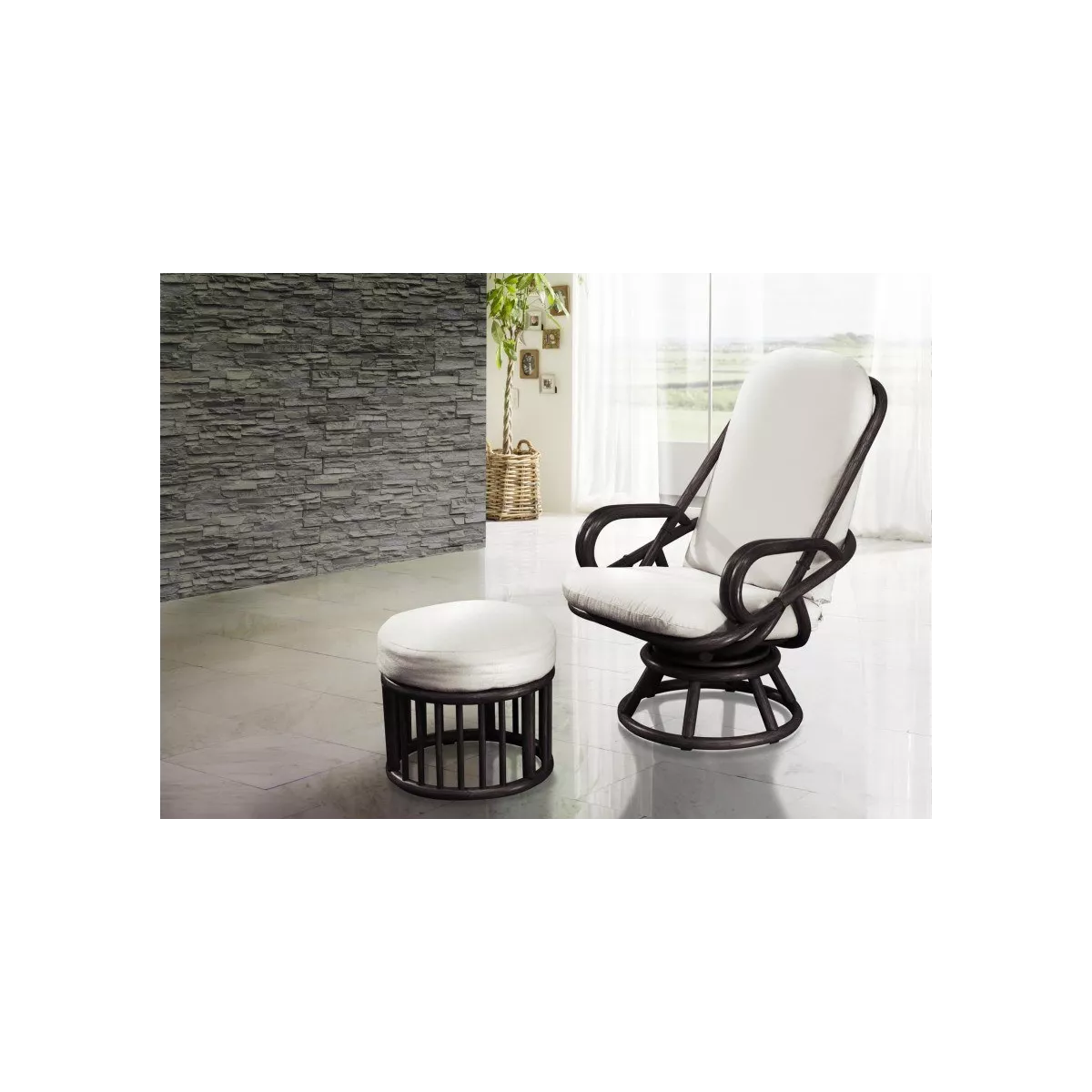 Pouf Rotin de jeux Noir