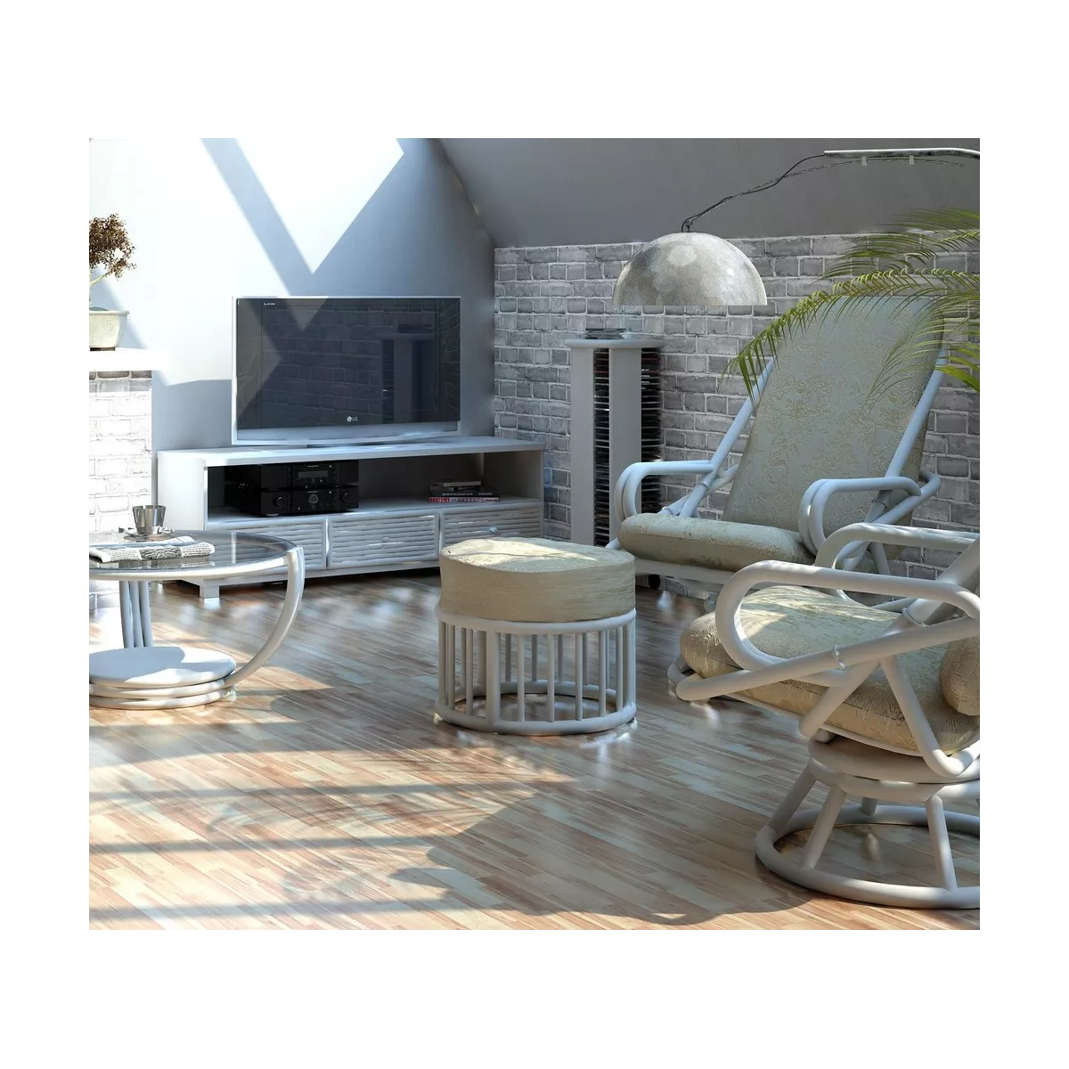 Pouf Rotin de jeux Blanc