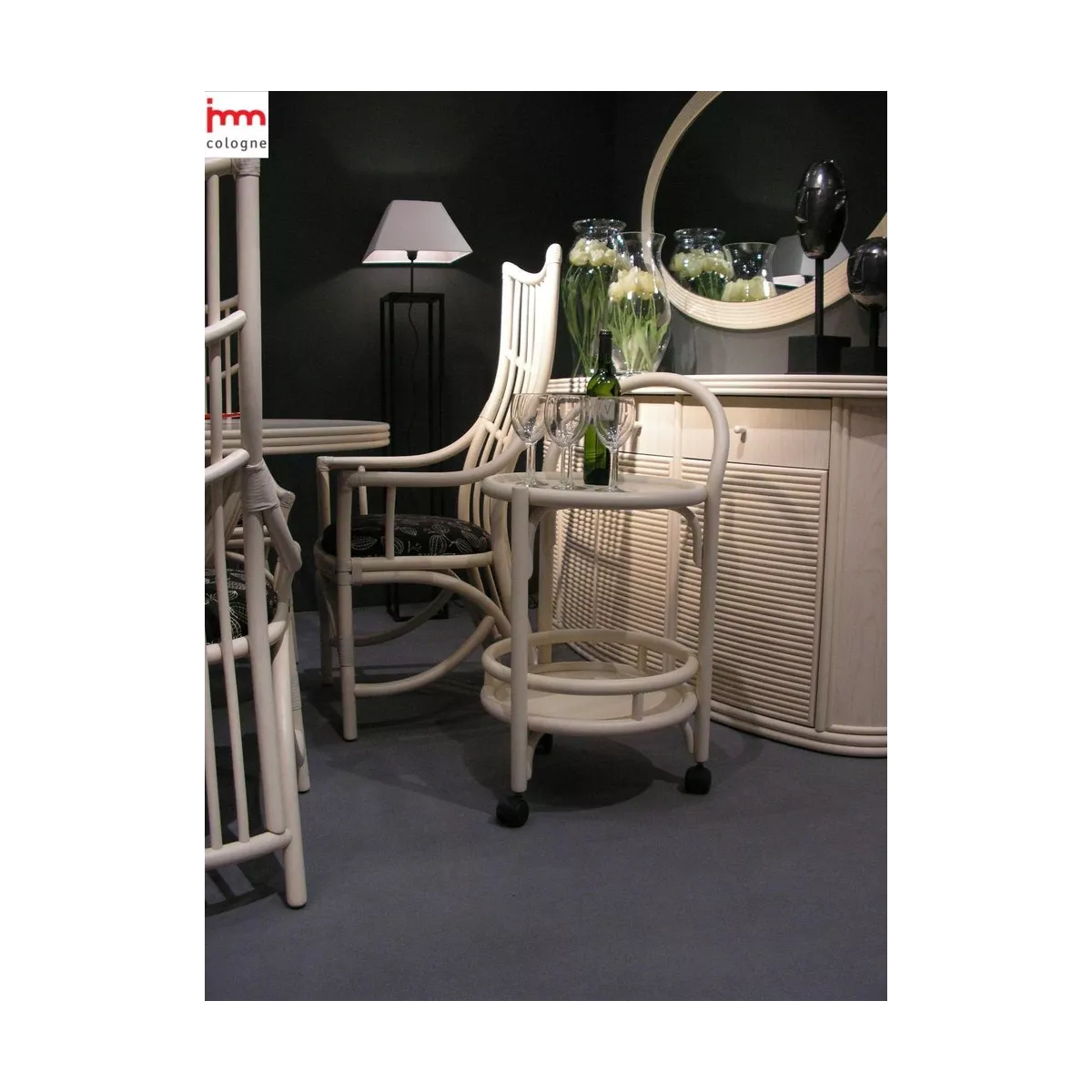 Table roulante ronde Delos rotin blanc