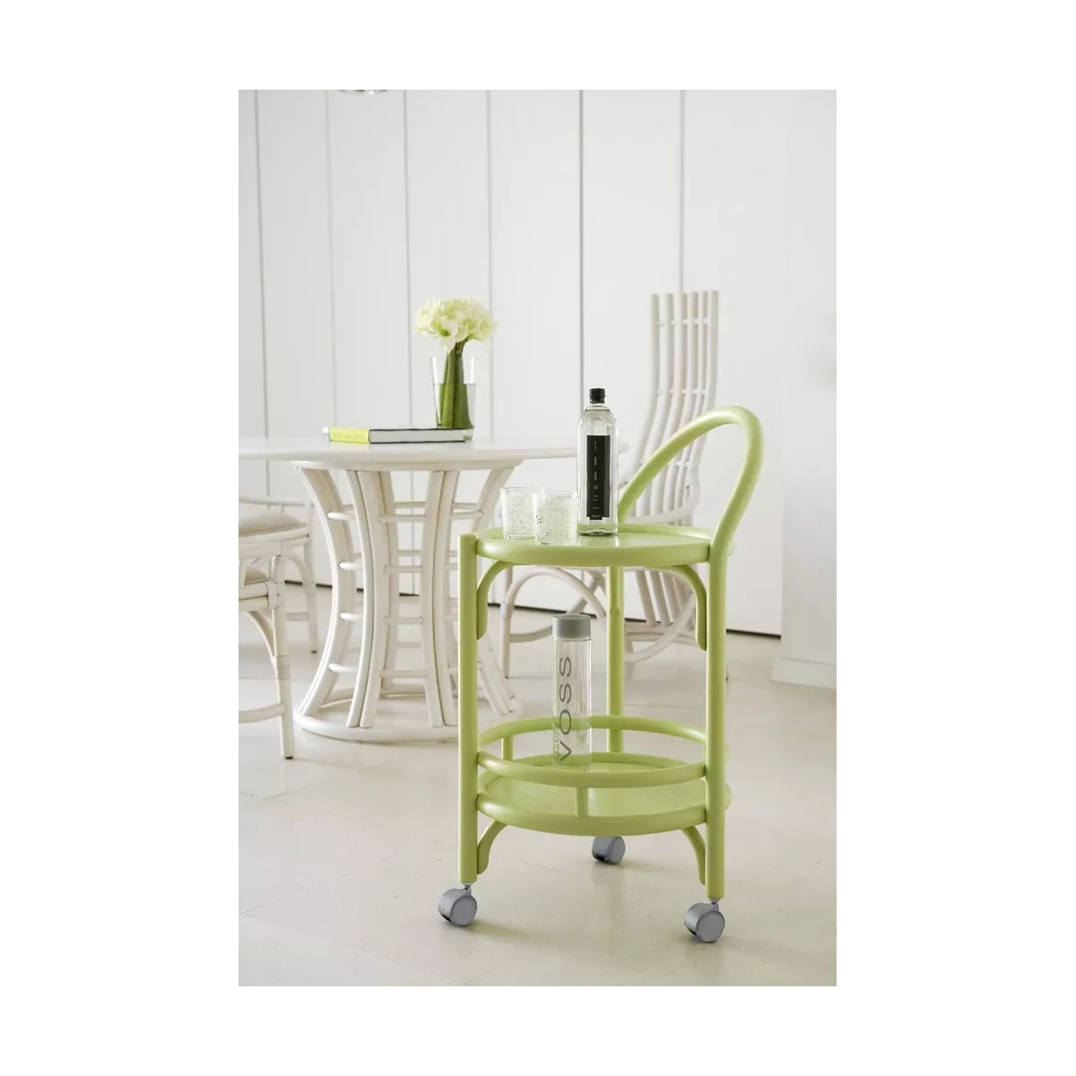 Table roulante ronde rotin Delos Pistache