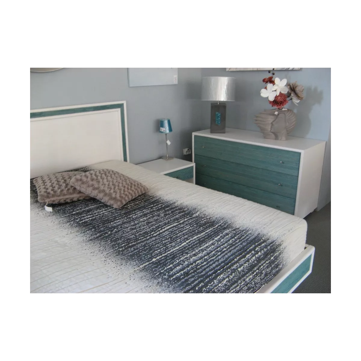 Commode Sendaï Blanc et turquoise