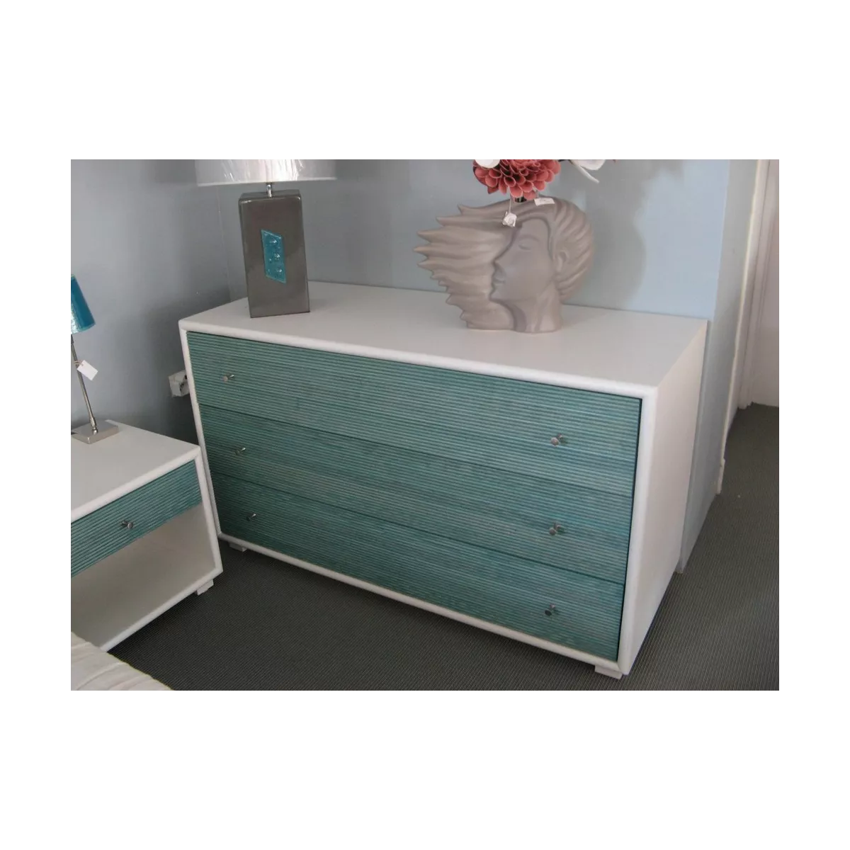 Commode Sendaï Blanc et turquoise