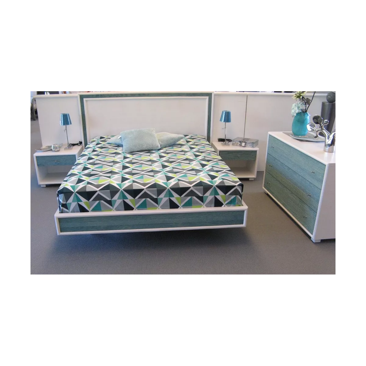 Commode Sendaï Blanc et turquoise