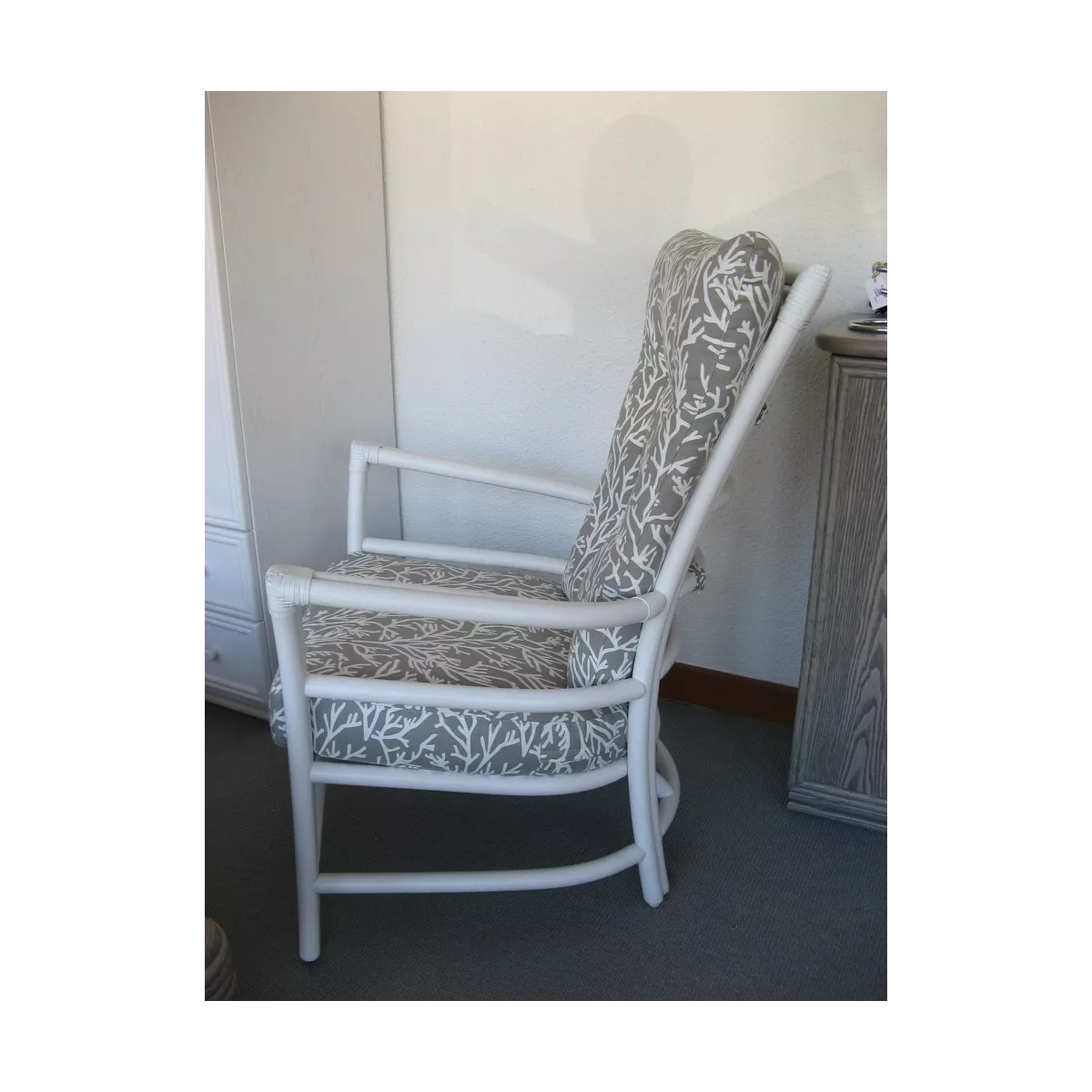 Fauteuil Vancouver Blanc Tissus Corail