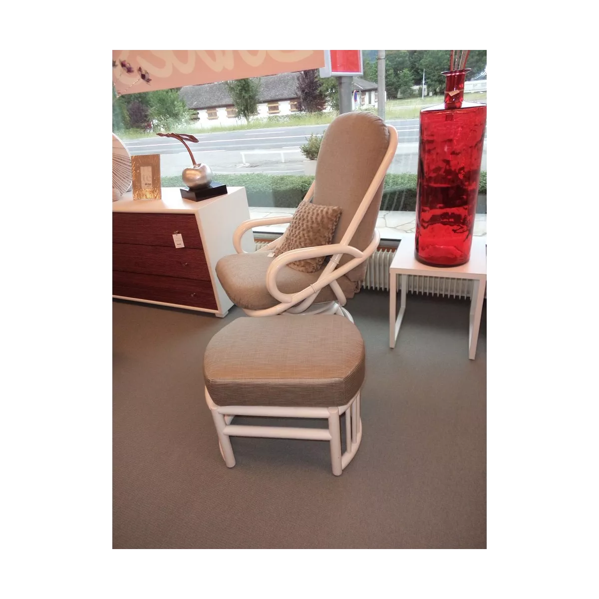 Pouf Rotin Leeds Blanc