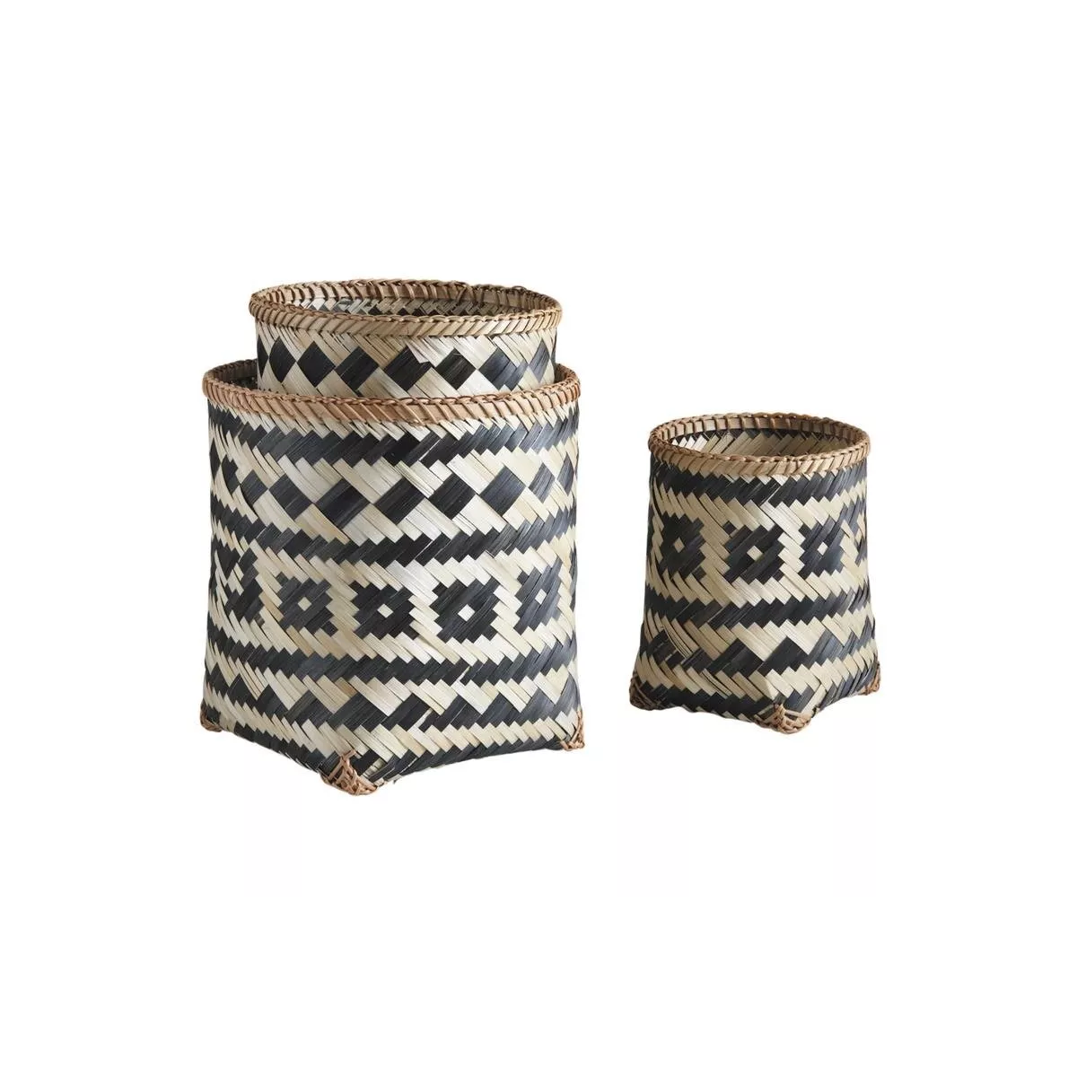 Corbeille Bambou Blanc et Noir 26x28