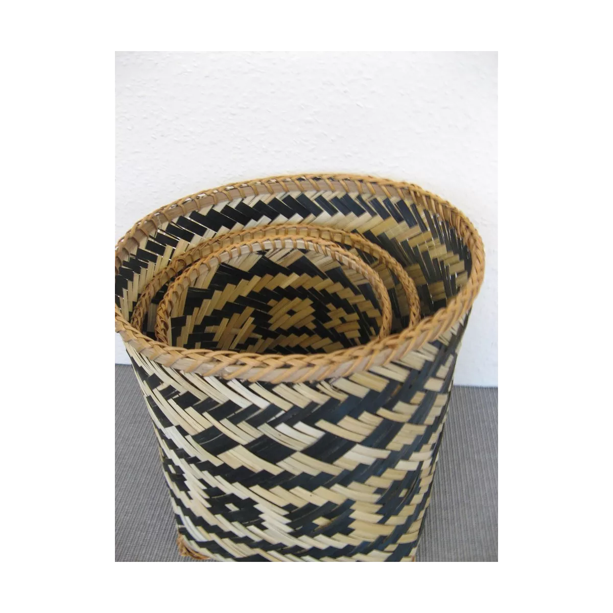 Corbeille Bambou Blanc et Noir 26x28